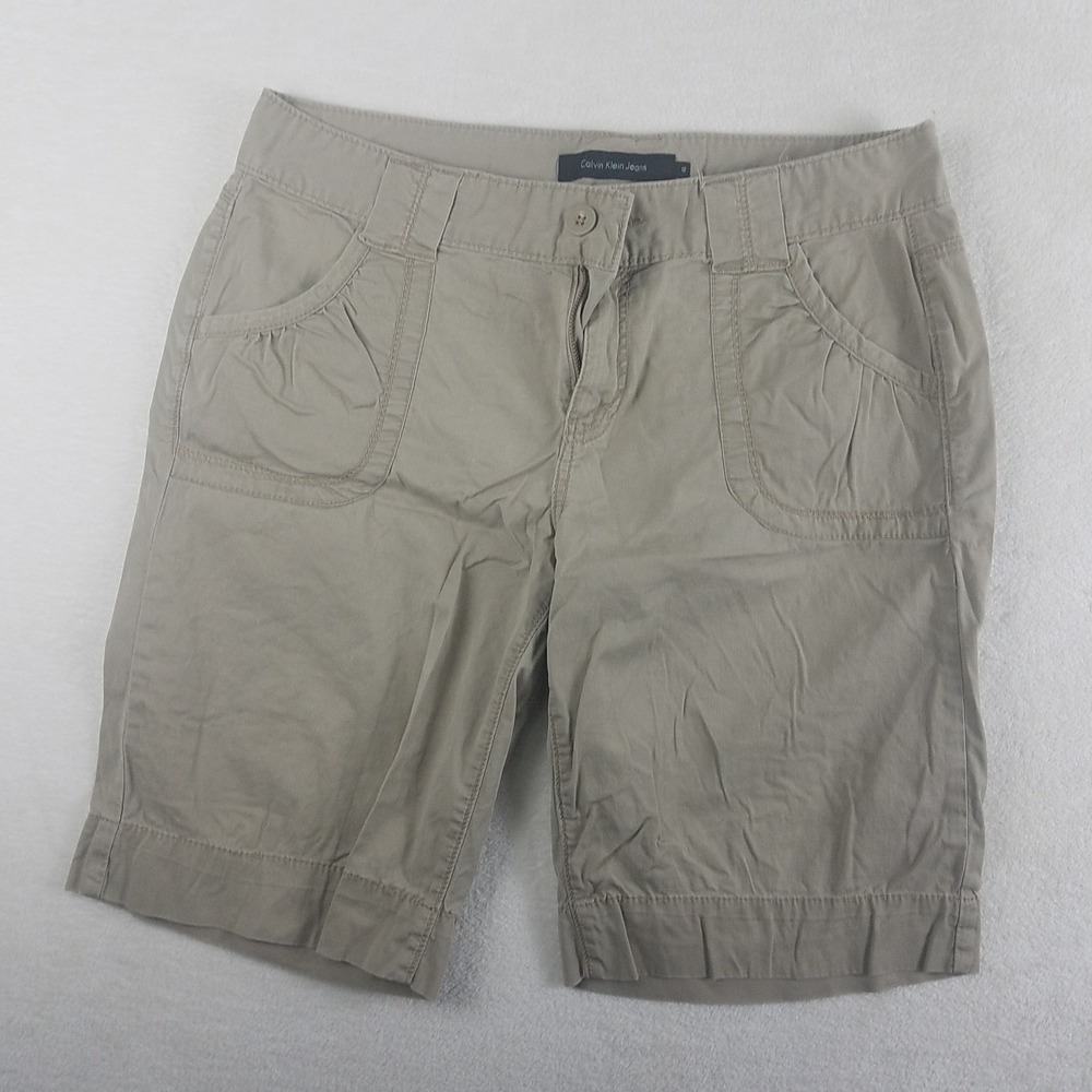 Calvin Klein‎ Jeans Womens Khaki Bermuda Shorts Tan Cotton Twill Size 12 Utility